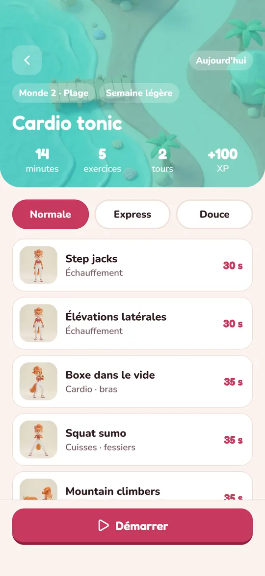 Le détail d'une séance : durée, exercices, tours